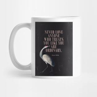 Oscar Wilde Inspirational Quote on Love Black Background Gold Paint Bird Painting Mug